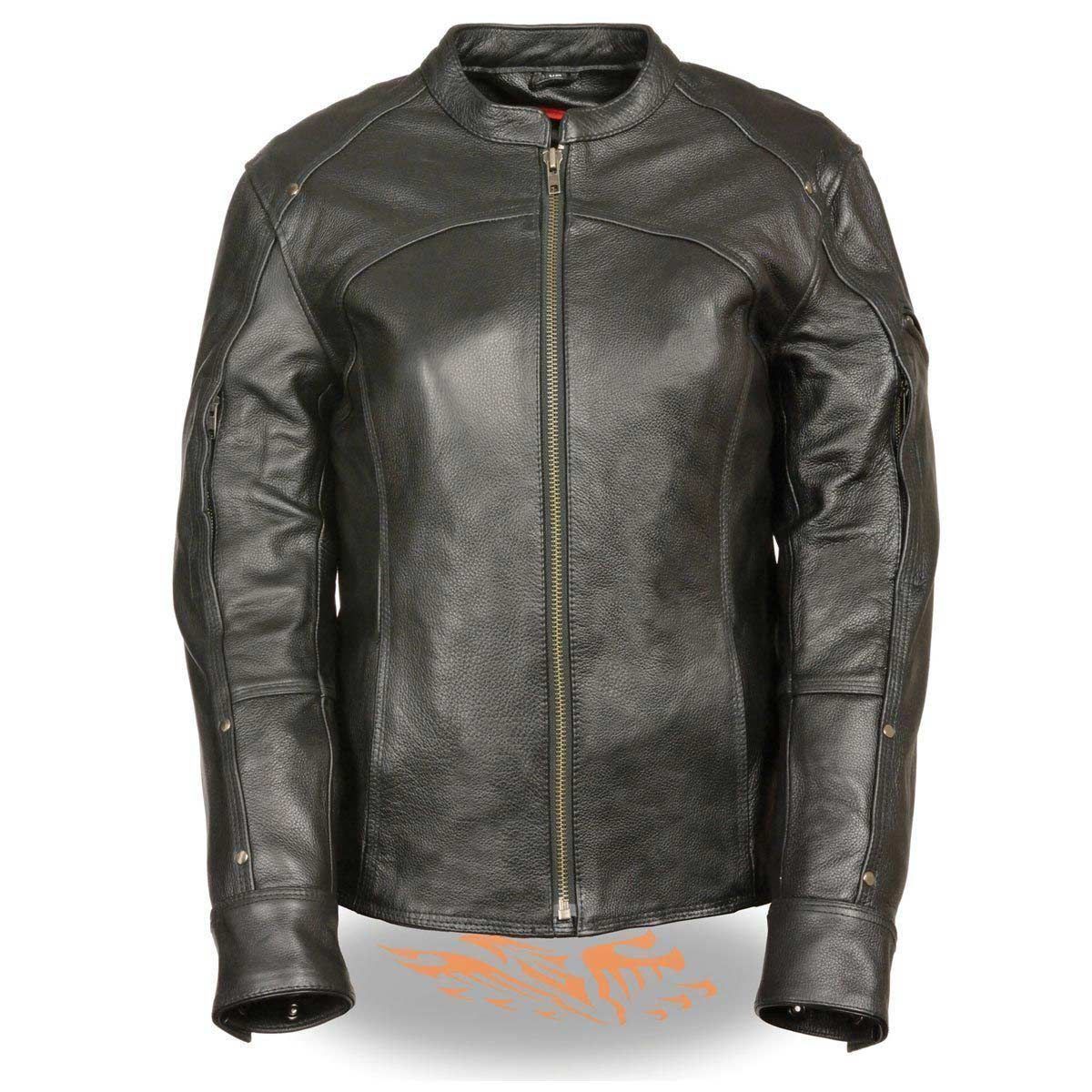 Milwaukee Leather SH1924 Women's Black 3/4 Length Vented Leather Jacket Milwaukee Leather SH1924 Women's Black 3/4 Length Vented Leather Jacket