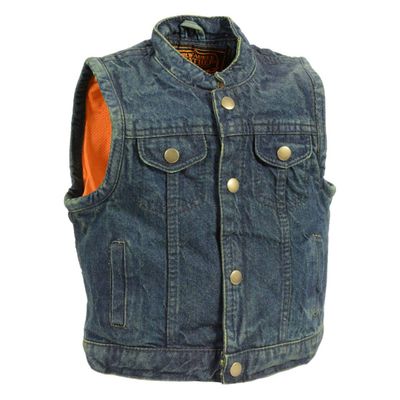 Milwaukee Leather MDK3920 Kids Blue Denim Club Style Snap Front Vest Milwaukee Leather MDK3920 Kids Blue Denim Club Style Snap Front Vest