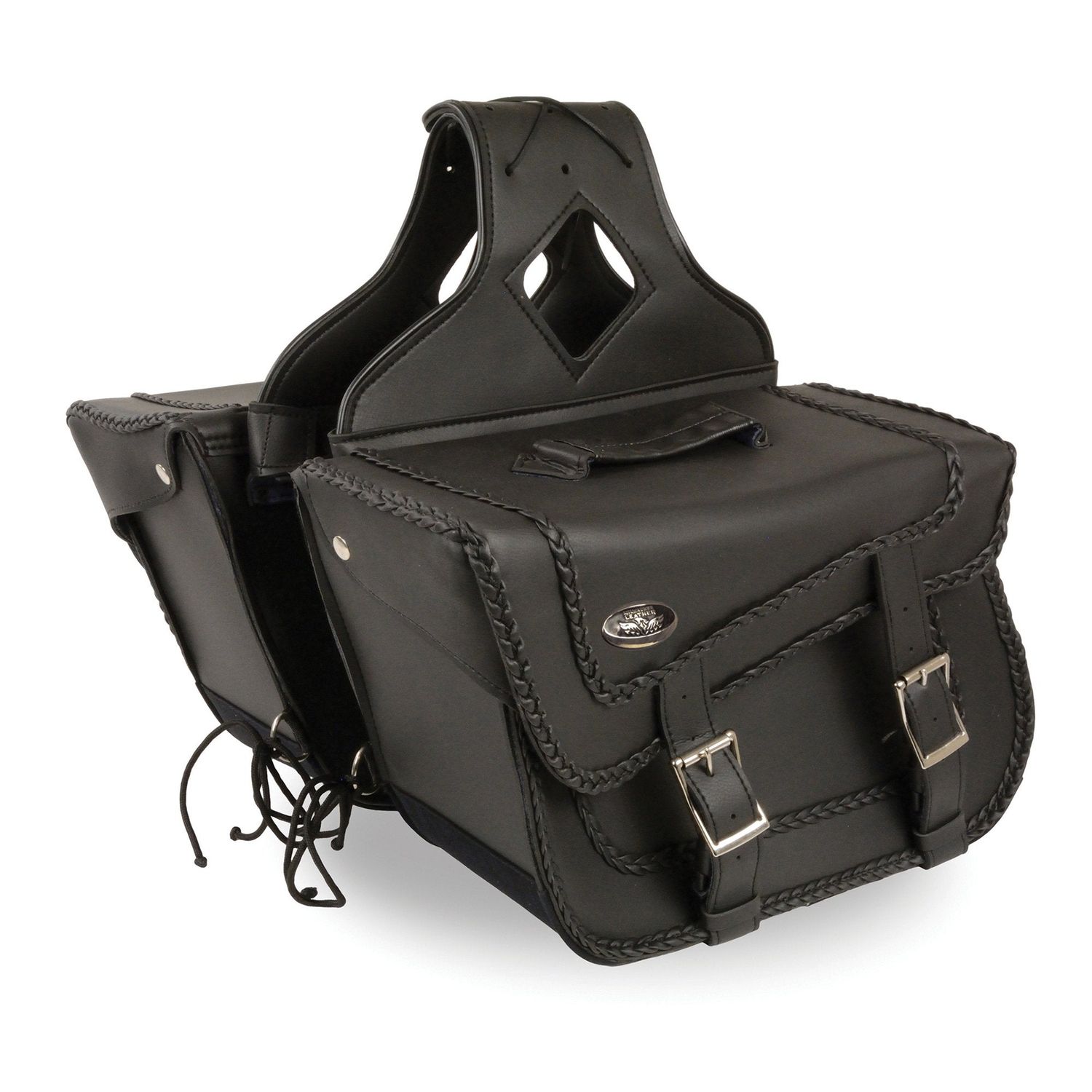 Milwaukee Leather SH664ZB Large Braided Zip Off PVC Throw Over Saddle Bag Milwaukee Leather SH664ZB Large Braided Zip Off PVC Throw Over Saddle Bag