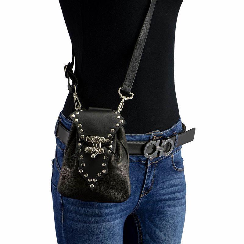 Milwaukee Leather MP8856 Women's 'Studded' Black Leather Drop Set Belt Bag Milwaukee Leather MP8856 Women's 'Studded' Black Leather Drop Set Belt Bag