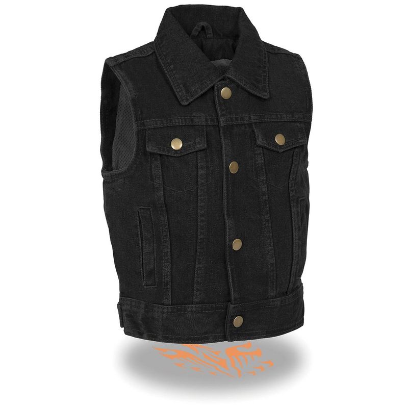 Milwaukee Leather MDK3910 Black Unisex-Child Kids Denim Snap Front Vest with Shirt Style Collar Milwaukee Leather MDK3910 Black Unisex-Child Kids Denim Snap Front Vest with Shirt Style Collar