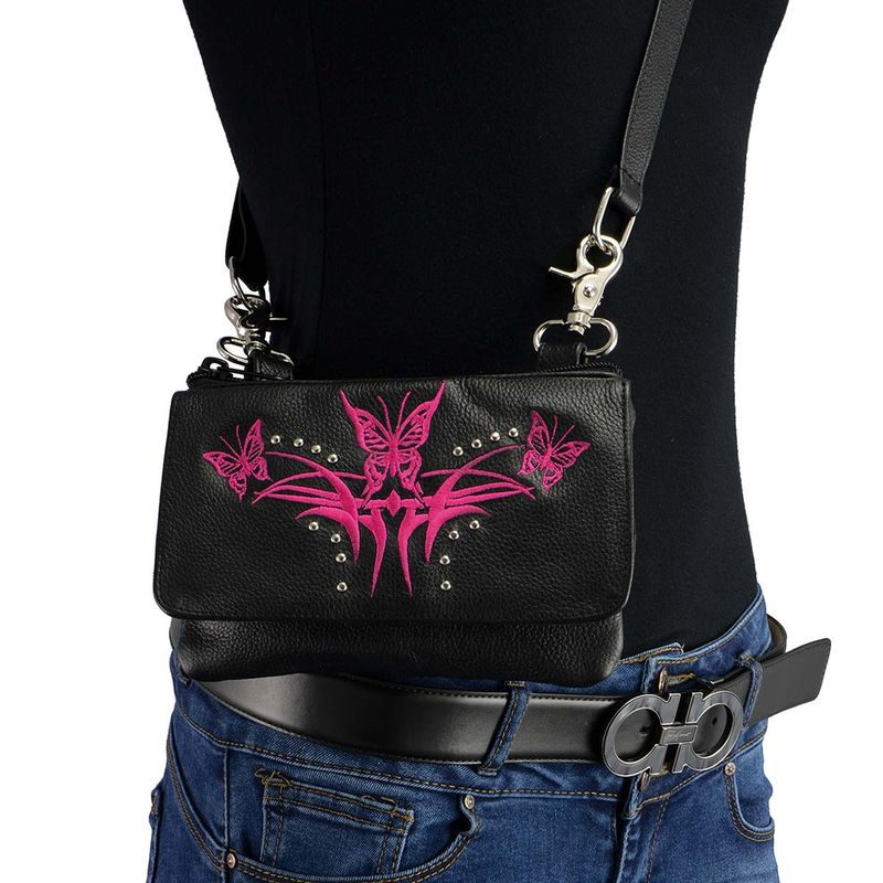 Milwaukee Leather MP8851 Women's Black and Pink Leather Multi Pocket Belt Bag Milwaukee Leather MP8851 Women's Black and Pink Leather Multi Pocket Belt Bag