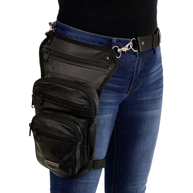 Milwaukee Leather MP8895 Conceal an Carry Black Leather Thigh Bag with Waist Belt Milwaukee Leather MP8895 Conceal an Carry Black Leather Thigh Bag with Waist Belt