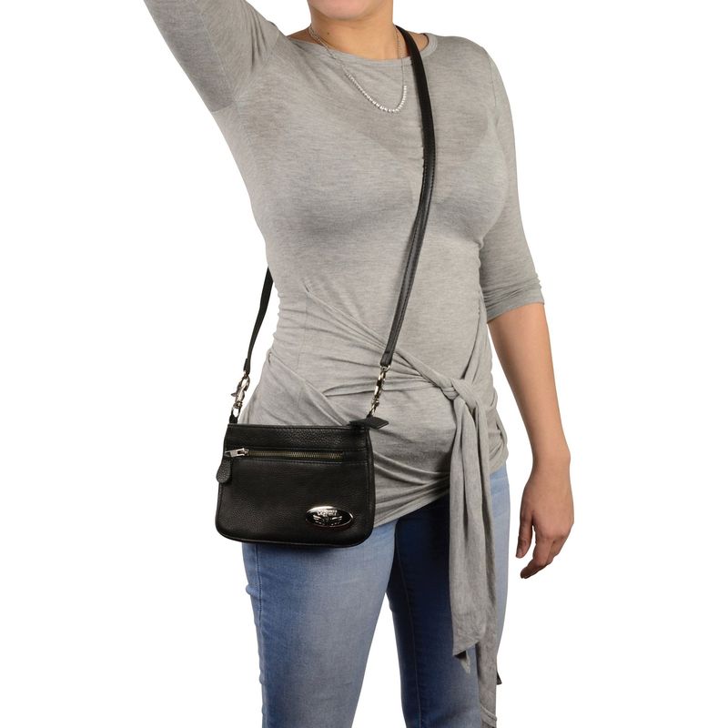 Milwaukee Leather MP8815 Ladies Black Double Zipper Leather Shoulder Bag Milwaukee Leather MP8815 Ladies Black Double Zipper Leather Shoulder Bag