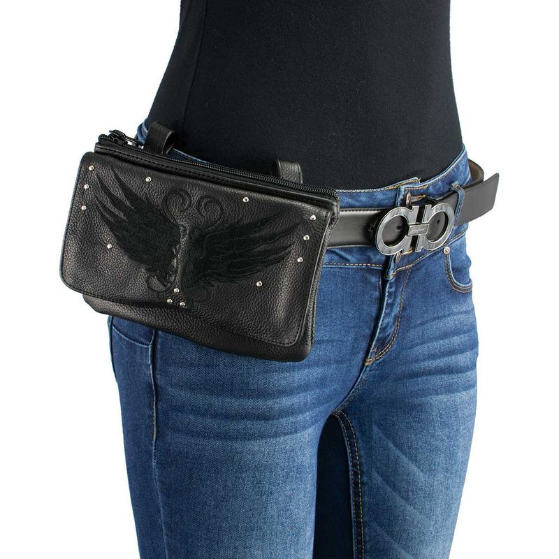 Milwaukee Leather MP8850 Ladies ‘Winged’ Black Leather Multi-Pocket Belt Bag Milwaukee Leather MP8850 Ladies ‘Winged’ Black Leather Multi-Pocket Belt Bag