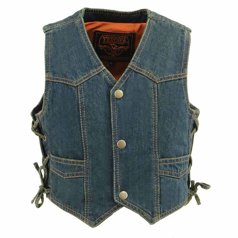 Milwaukee Leather MDK3900 Kids Classic Blue Denim Side Lace Vest Milwaukee Leather MDK3900 Kids Classic Blue Denim Side Lace Vest