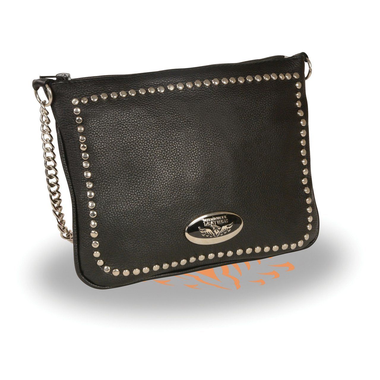 Milwaukee Leather MP8810 Women's Black Chain Strap Riveted Shoulder Bag Milwaukee Leather MP8810 Women's Black Chain Strap Riveted Shoulder Bag