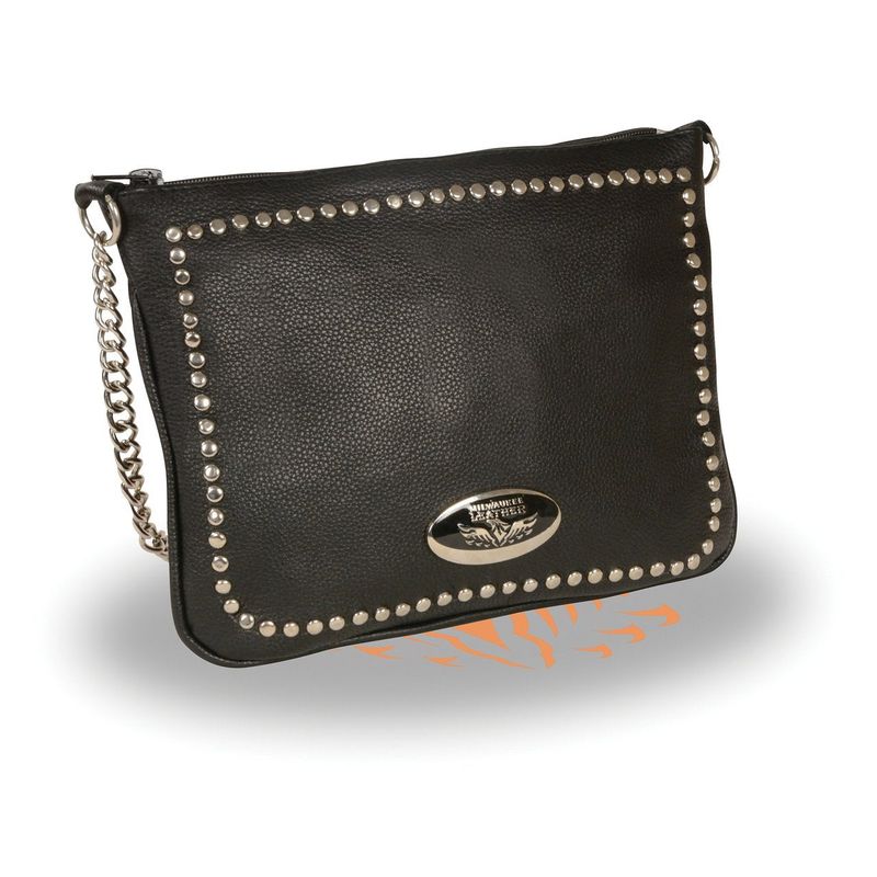 Milwaukee Leather MP8810 Women's Black Chain Strap Riveted Shoulder Bag Milwaukee Leather MP8810 Women's Black Chain Strap Riveted Shoulder Bag