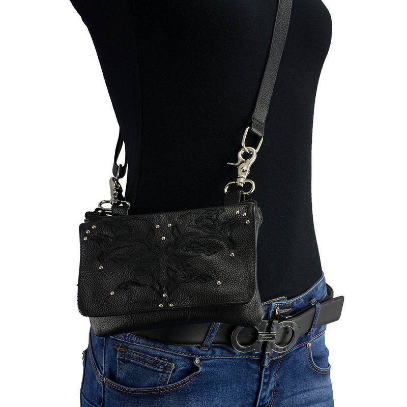 Milwaukee Leather MP8852 Women's Black Leather Multi Pocket Belt Bag Milwaukee Leather MP8852 Women's Black Leather Multi Pocket Belt Bag