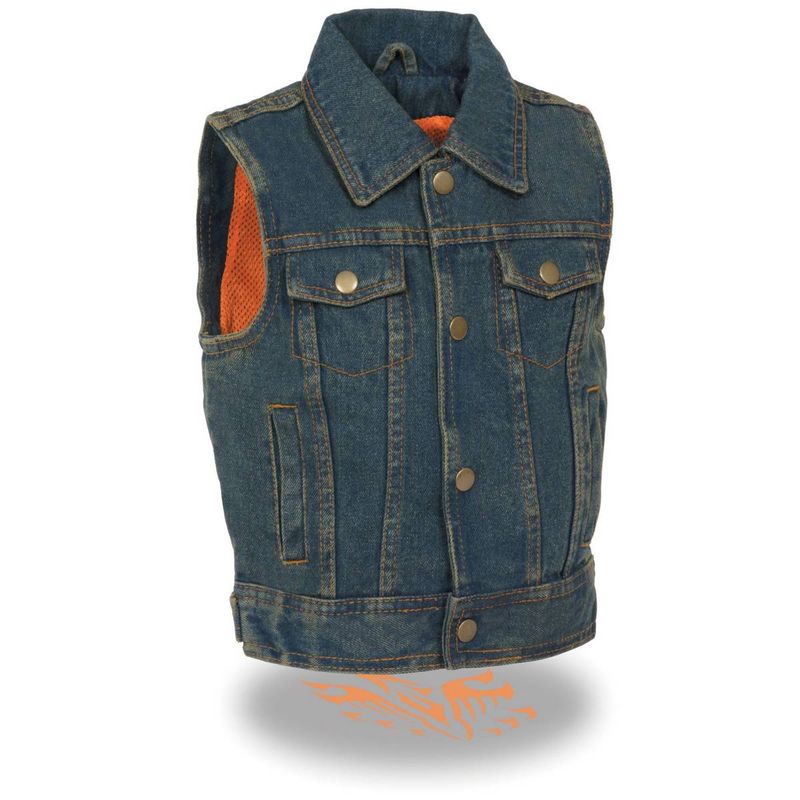 Milwaukee Leather MDK3910 Blue Unisex-Child Kids Denim Snap Front Vest with Shirt Style Collar Milwaukee Leather MDK3910 Blue Unisex-Child Kids Denim Snap Front Vest with Shirt Style Collar