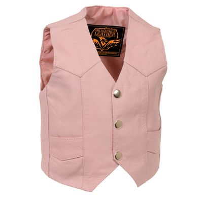 Milwaukee Leather SH2011PINK Girls Pink Three Snap Leather Vest Milwaukee Leather SH2011PINK Girls Pink Three Snap Leather Vest