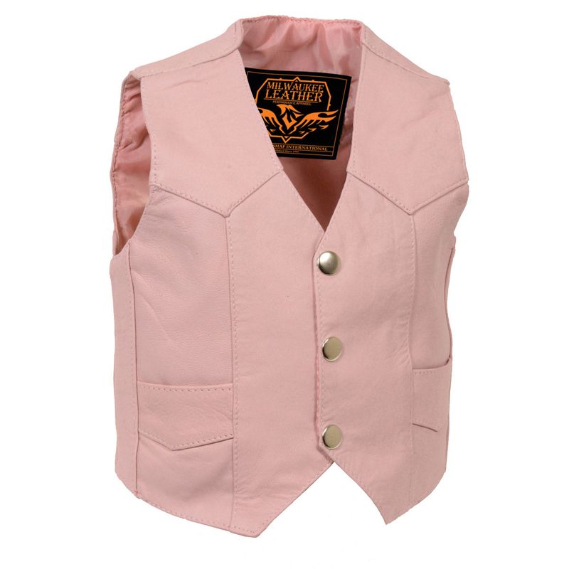 Milwaukee Leather SH2011PINK Girls Pink Three Snap Leather Vest Milwaukee Leather SH2011PINK Girls Pink Three Snap Leather Vest