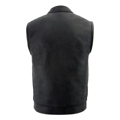 Milwaukee Leather LKM3713 Men's Black Leather Club Style Motorcycle Rider Vest W/ Dual Closure Zipper and Snaps