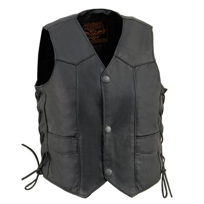 Milwaukee Leather SH2011L Kids Black Classic Side Lace Three Snap Leather Vest Milwaukee Leather SH2011L Kids Black Classic Side Lace Three Snap Leather Vest