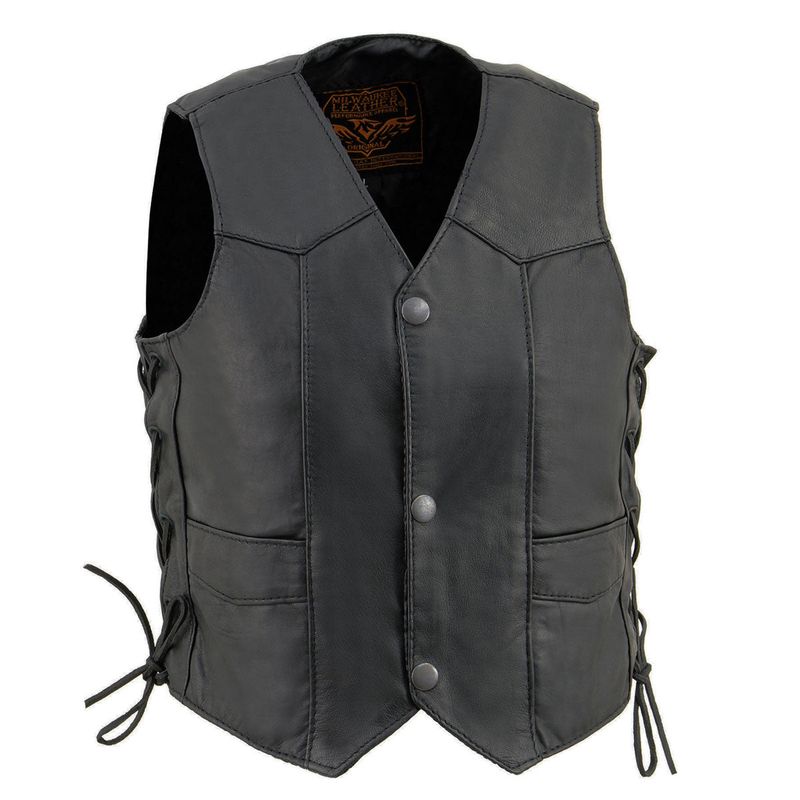 Milwaukee Leather SH2011L Kids Black Classic Side Lace Three Snap Leather Vest Milwaukee Leather SH2011L Kids Black Classic Side Lace Three Snap Leather Vest