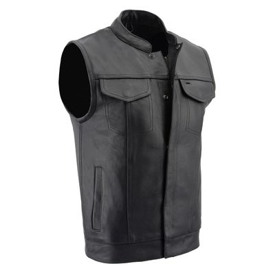 Milwaukee Leather LKM3713 Men's Black Leather Club Style Motorcycle Rider Vest W/ Dual Closure Zipper and Snaps Milwaukee Leather LKM3713 Men's Black Leather Club Style Motorcycle Rider Vest W/ Dual Closure Zipper and Snaps