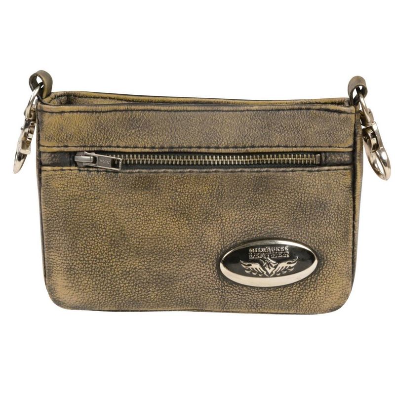 Milwaukee Leather MP8815 Ladies Distress Brown Double Zipper Leather Shoulder Bag Milwaukee Leather MP8815 Ladies Distress Brown Double Zipper Leather Shoulder Bag