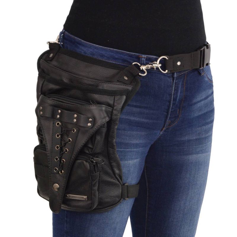 Milwaukee Leather MP8885 Ladies Black Conceal and Carry Black Leather Thigh Bag with Waist Belt Milwaukee Leather MP8885 Ladies Black Conceal and Carry Black Leather Thigh Bag with Waist Belt