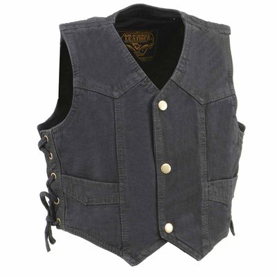 Milwaukee Leather MDK3900 Kids Classic Black Denim Side Lace Vest Milwaukee Leather MDK3900 Kids Classic Black Denim Side Lace Vest