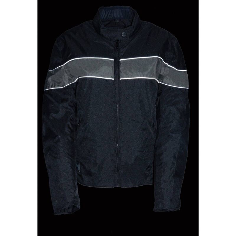 Milwaukee Leather SH2261 Women's Lightweight Black and Grey Textile Motorcycle Jacket with Reflective Piping