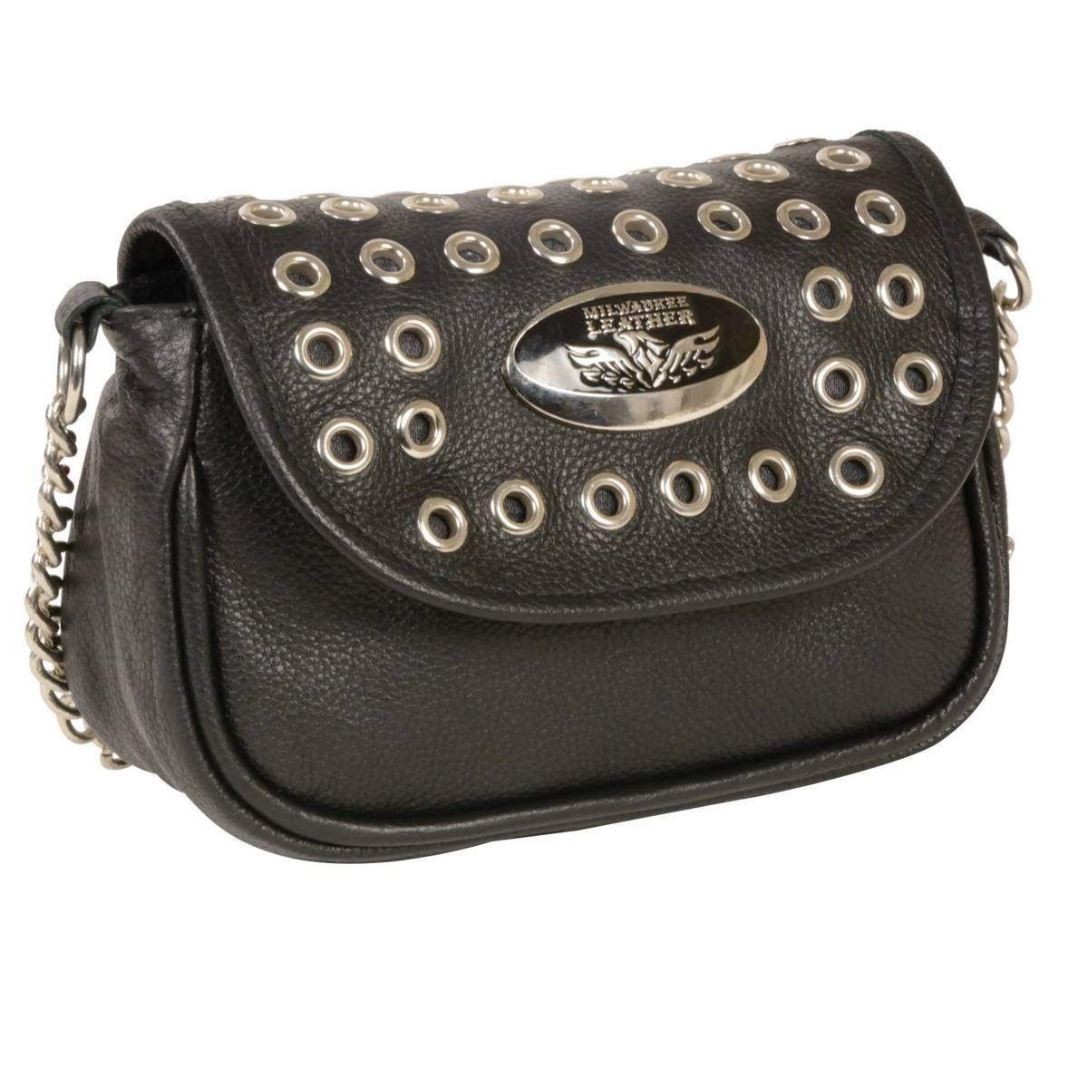 Milwaukee Leather MP8830 Ladies Black Leather Chain Strap Shoulder Bag Milwaukee Leather MP8830 Ladies Black Leather Chain Strap Shoulder Bag