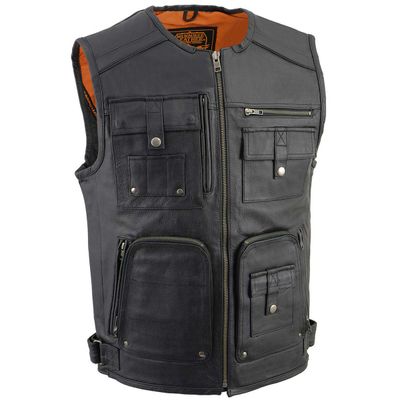 Milwaukee Leather MLM3580 Men's Black ‘Super Utility-Multi Pocket Vest’ Motorcycle Biker Leather Vest Milwaukee Leather MLM3580 Men's Black ‘Super Utility-Multi Pocket Vest’ Motorcycle Biker Leather Vest