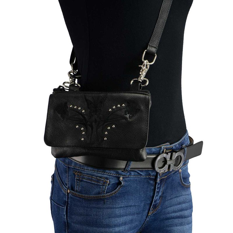 Milwaukee Leather MP8851 Women's Black Leather Multi Pocket Belt Bag Milwaukee Leather MP8851 Women's Black Leather Multi Pocket Belt Bag