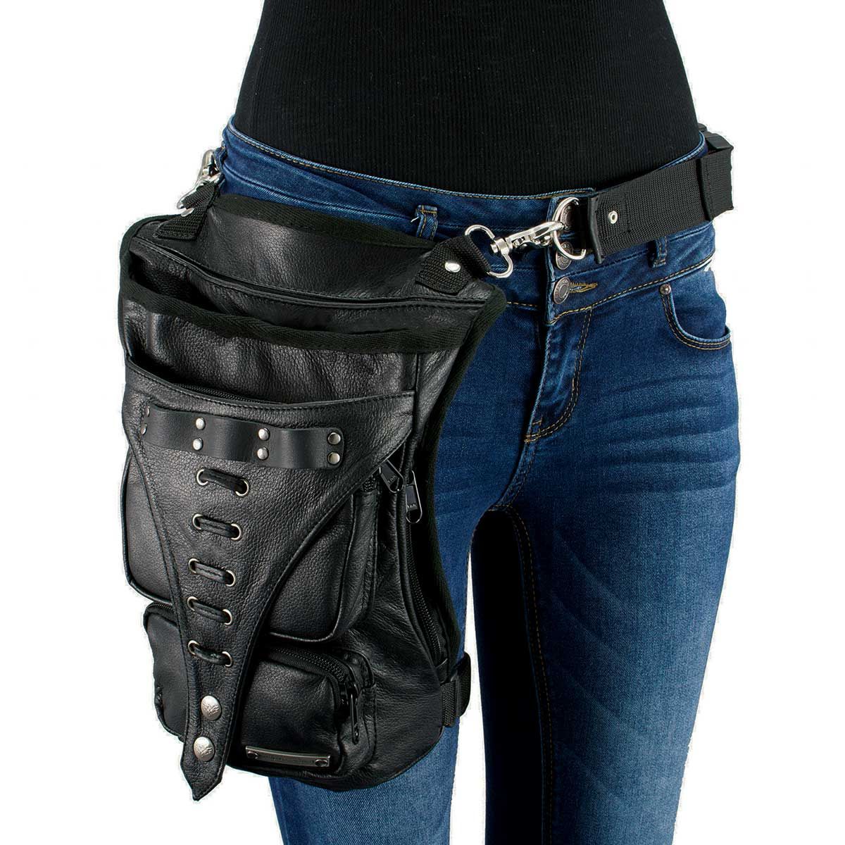 Milwaukee Leather MP8898 Black Leather Conceal and Carry Thigh Bag with Waist Belt Milwaukee Leather MP8898 Black Leather Conceal and Carry Thigh Bag with Waist Belt