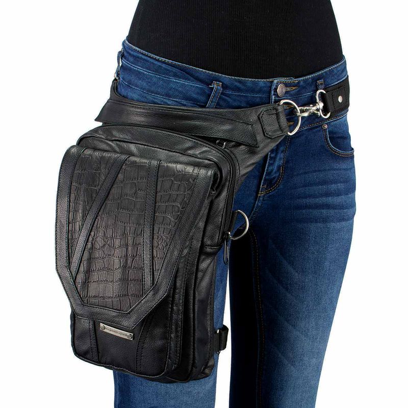 Milwaukee Leather MP8896 Extra Large Conceal and Carry Black Leather Thigh Bag with Waist Belt Milwaukee Leather MP8896 Extra Large Conceal and Carry Black Leather Thigh Bag with Waist Belt
