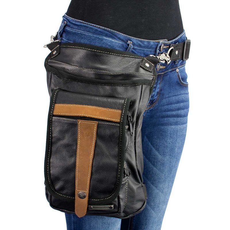 Milwaukee Leather MP8897 Black and Tan Conceal and Carry Leather Thigh Bag with Waist Belt Milwaukee Leather MP8897 Black and Tan Conceal and Carry Leather Thigh Bag with Waist Belt