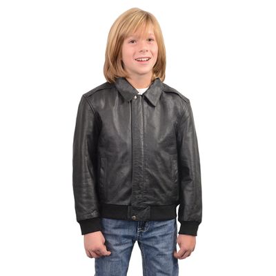 Milwaukee Leather LKK1930 Youth Size Black Leather Bomber Jacket Milwaukee Leather LKK1930 Youth Size Black Leather Bomber Jacket