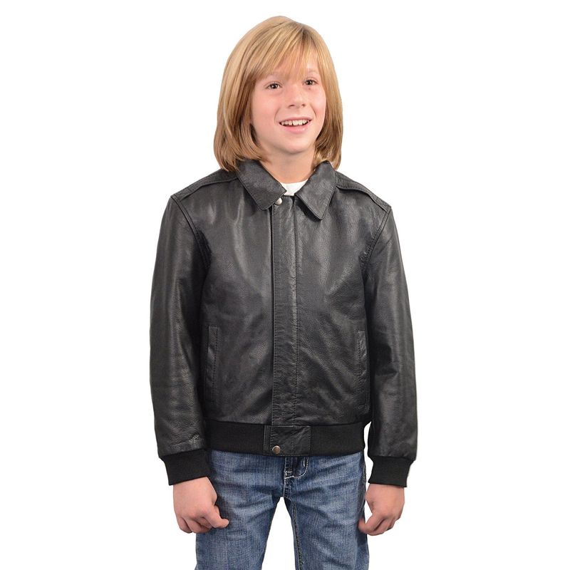 Milwaukee Leather LKK1930 Youth Size Black Leather Bomber Jacket Milwaukee Leather LKK1930 Youth Size Black Leather Bomber Jacket