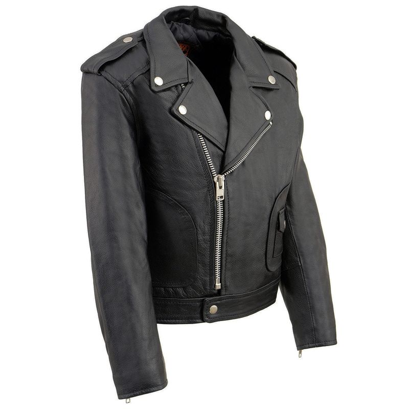 Milwaukee Leather LKK1920 Boy's Black Classic Leather Biker Jacket with Patch Pocket Style Milwaukee Leather LKK1920 Boy's Black Classic Leather Biker Jacket with Patch Pocket Style