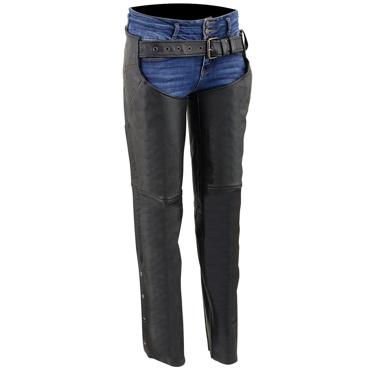 Milwaukee Leather LKL6700 Women's Classic Black Leather Chaps with Hip Pocket Milwaukee Leather LKL6700 Women's Classic Black Leather Chaps with Hip Pocket
