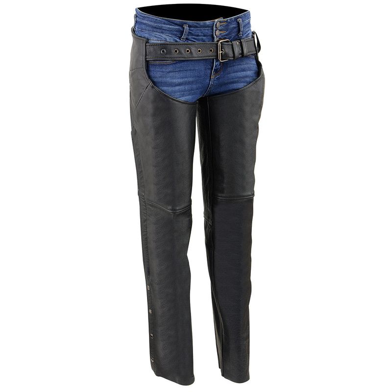 Milwaukee Leather LKL6700 Women's Classic Black Leather Chaps with Hip Pocket Milwaukee Leather LKL6700 Women's Classic Black Leather Chaps with Hip Pocket