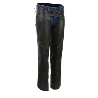 Milwaukee Leather Chaps for Women Black Low-Rise Waist- Front Double Buckle Rivet Detailing Motorcycle Chap- ML1186 Milwaukee Leather Chaps for Women Black Low-Rise Waist- Front Double Buckle Rivet Detailing Motorcycle Chap- ML1186