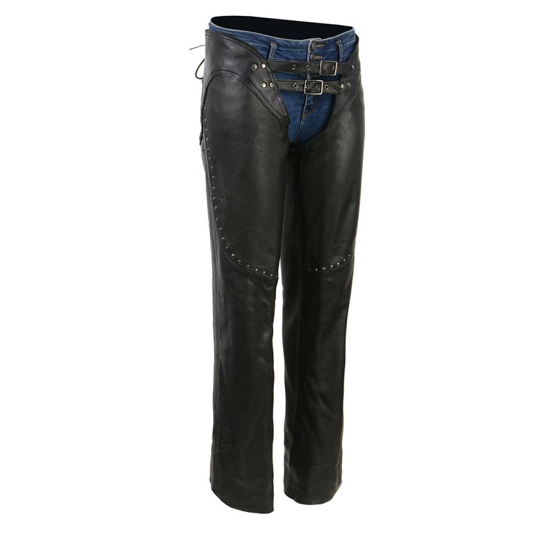 Milwaukee Leather Chaps for Women Black Low-Rise Waist- Front Double Buckle Rivet Detailing Motorcycle Chap- ML1186 Milwaukee Leather Chaps for Women Black Low-Rise Waist- Front Double Buckle Rivet Detailing Motorcycle Chap- ML1186