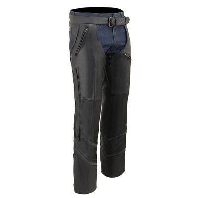 Milwaukee Leather ML1144 Men's Black Premium Leather Vented Motorcycle Rider Chaps w/ Reflective Piping Milwaukee Leather ML1144 Men's Black Premium Leather Vented Motorcycle Rider Chaps w/ Reflective Piping