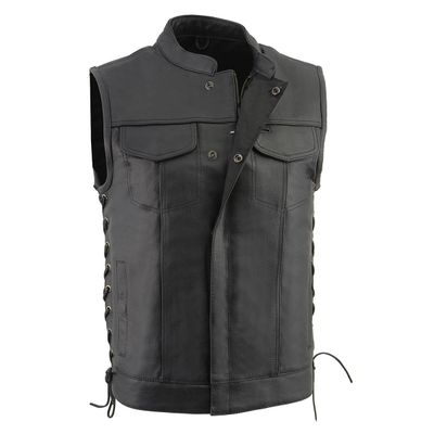 Milwaukee Leather LKM3712 Men's Black Leather Club Style Motorcycle Rider Vest w/ Front Snap/Zipper and Side Lace Milwaukee Leather LKM3712 Men's Black Leather Club Style Motorcycle Rider Vest w/ Front Snap/Zipper and Side Lace