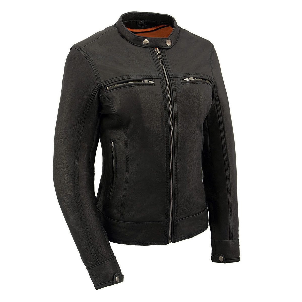 Milwaukee Leather MLL2551 Women's Scooter Black Leather Vented Lightweight Triple Stitch Motorcycle Jacket Milwaukee Leather MLL2551 Women's Scooter Black Leather Vented Lightweight Triple Stitch Motorcycle Jacket