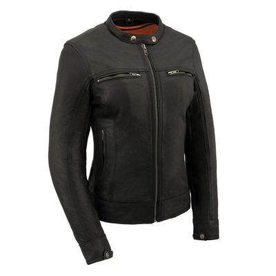 Milwaukee Leather MLL2551 Women's Scooter Black Leather Vented Lightweight Triple Stitch Motorcycle Jacket Milwaukee Leather MLL2551 Women's Scooter Black Leather Vented Lightweight Triple Stitch Motorcycle Jacket