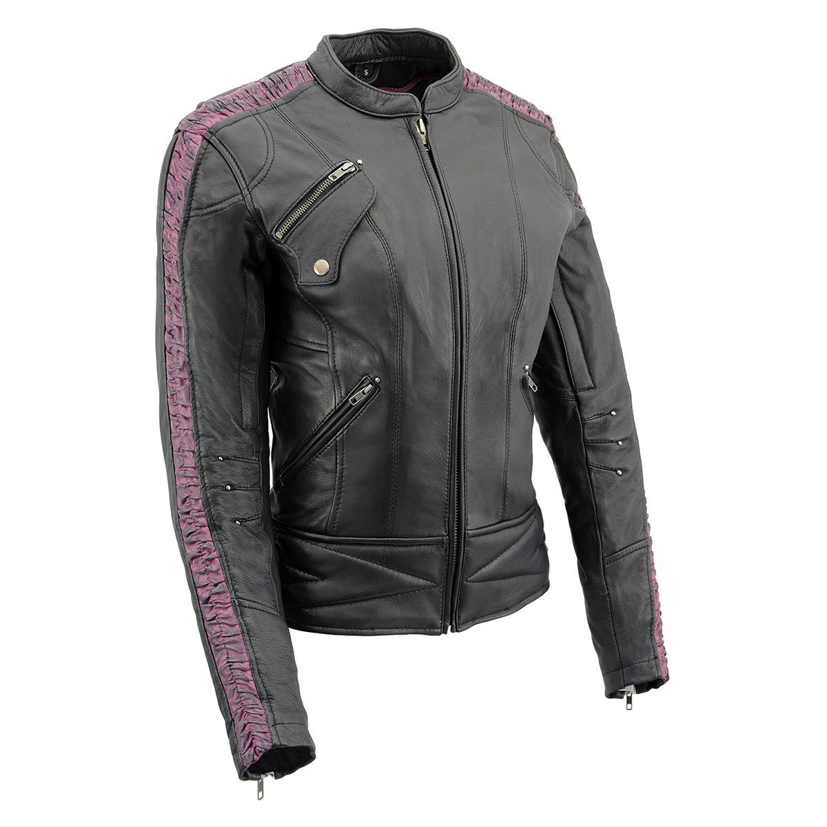 Milwaukee Leather MLL2571 Ladies Black and Purple 'Crinkled Arm' Lightweight Racer Jacket Milwaukee Leather MLL2571 Ladies Black and Purple 'Crinkled Arm' Lightweight Racer Jacket