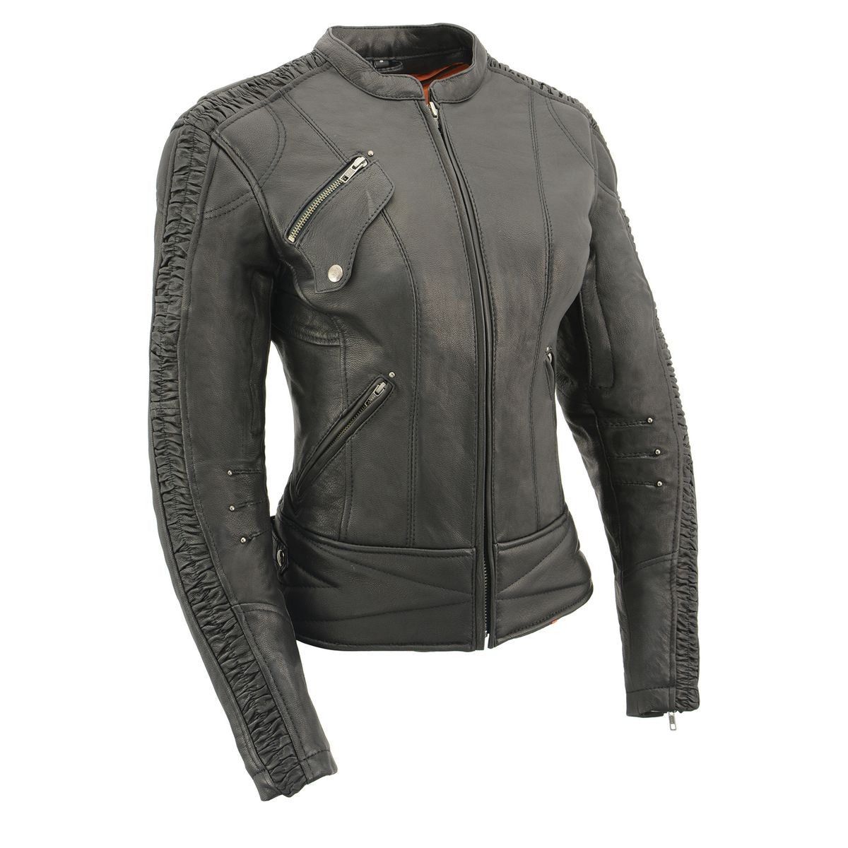 Milwaukee Leather MLL2571 Women's Black 'Crinkled Arm' Lightweight Racer Jacket Milwaukee Leather MLL2571 Women's Black 'Crinkled Arm' Lightweight Racer Jacket