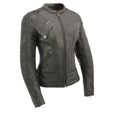 Milwaukee Leather MLL2571 Women's Black 'Crinkled Arm' Lightweight Racer Jacket Milwaukee Leather MLL2571 Women's Black 'Crinkled Arm' Lightweight Racer Jacket