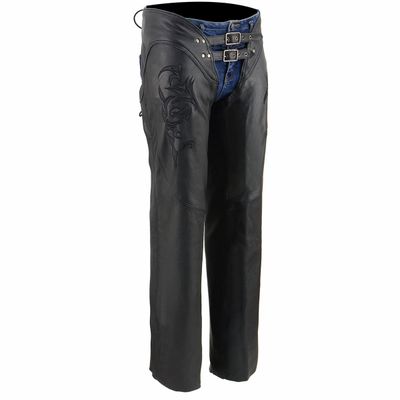 Milwaukee Leather Chaps for Women Black Low-Rise Waist- Double Buckle Reflective Embroidery Motorcycle Chap- ML1187 Milwaukee Leather Chaps for Women Black Low-Rise Waist- Double Buckle Reflective Embroidery Motorcycle Chap- ML1187