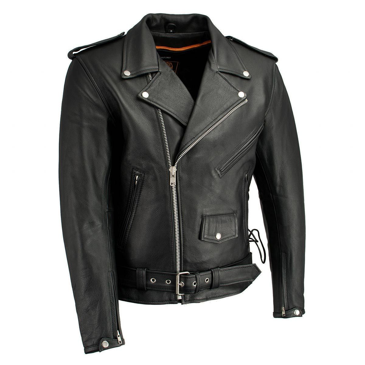 Milwaukee Leather LKM1711 Black Leather Motorcycle Jacket for Men, Thick Police Style Biker Jacket w/ Side Lace Milwaukee Leather LKM1711 Black Leather Motorcycle Jacket for Men, Thick Police Style Biker Jacket w/ Side Lace