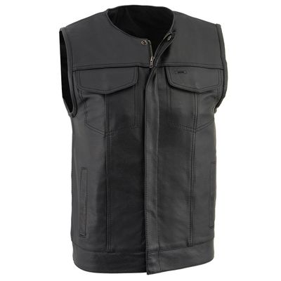 Milwaukee Leather LKM3711 Men's Black Leather Collarless Club Style Motorcycle Rider Vest w/ Dual Front Closure Milwaukee Leather LKM3711 Men's Black Leather Collarless Club Style Motorcycle Rider Vest w/ Dual Front Closure