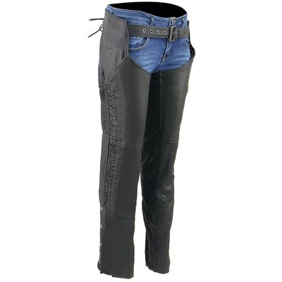 Milwaukee Leather Chaps for Women Black Lightweight Goat Skin- Crinkled Stripes Reflective Motorcycle Chap- MLL6501 Milwaukee Leather Chaps for Women Black Lightweight Goat Skin- Crinkled Stripes Reflective Motorcycle Chap- MLL6501