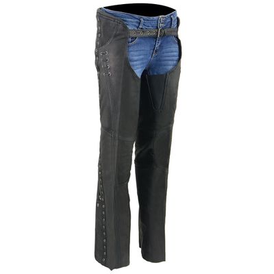 Milwaukee Leather Women's Black Lightweight Premium Goat Skin Leather Motorcycle Chaps w/ Accent Lacing -MLL6535 Milwaukee Leather Women's Black Lightweight Premium Goat Skin Leather Motorcycle Chaps w/ Accent Lacing -MLL6535