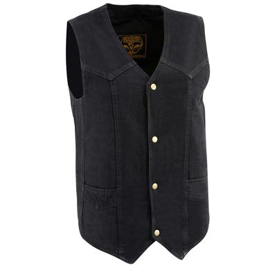 Milwaukee Leather DM1310 Men's Black Classic Denim Western Style Cowboy Biker Vest w/ Snap Button Closure Milwaukee Leather DM1310 Men's Black Classic Denim Western Style Cowboy Biker Vest w/ Snap Button Closure